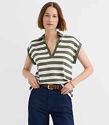 Petite Stripe Collared Split Neck Top carousel Product Image 3