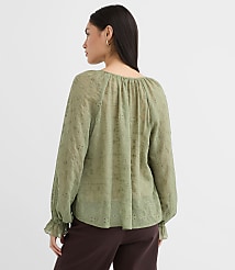 Petite Eyelet Ruffle Cuff Tie Neck Blouse carousel Product Image 2
