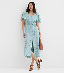 Petite Scalloped Eyelet Midi Pocket Shirtdress carousel Product Image 1