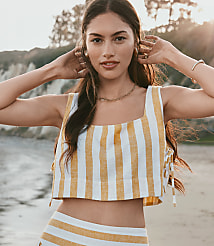 LOFT Beach Striped Side Tie Linen Cotton Crop Top carousel Product Image 1