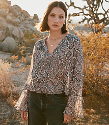 Snake Print Pintucked Bow Blouse carousel Product Image 1