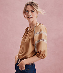 Petite Embroidered Poplin Puff Sleeve Blouse carousel Product Image 4