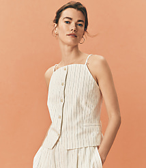 Petite Pinstripe Cotton Linen Strappy Vest Top carousel Product Image 4