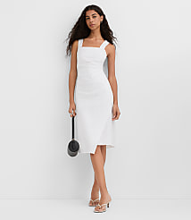 Ruched Linen Cotton Square Neck Midi Dress carousel Product Image 1
