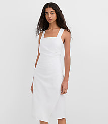 Ruched Linen Cotton Square Neck Midi Dress carousel Product Image 2