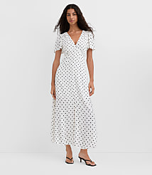 Dotted V-Neck Midi Dress carousel Product Image 3