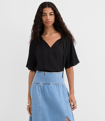 Shirred Ruffle Tie Neck Blouse carousel Product Image 1