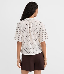 Dotted Ruffle Cuff Tie Neck Blouse carousel Product Image 2