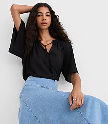 Shirred Ruffle Tie Neck Blouse carousel Product Image 2