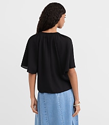 Shirred Ruffle Tie Neck Blouse carousel Product Image 3