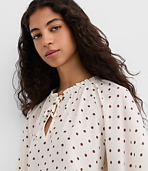 Dotted Ruffle Cuff Tie Neck Blouse carousel Product Image 3