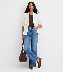 Tall Pinstripe Cotton Linen Double Breasted Blazer carousel Product Image 1