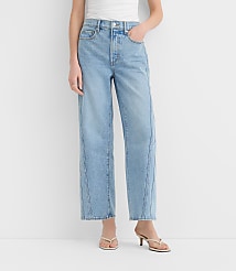 Rivete Twist Seam High Rise Wide Leg Crop Jeans in Original Medium Stone Wash carousel Product Image 2