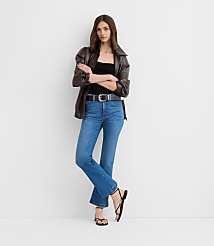 Rivete Petite Mid Rise Kick Crop Jeans in Dark Wash carousel Product Image 1