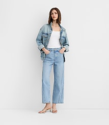 Rivete Twist Seam High Rise Wide Leg Crop Jeans in Original Medium Stone Wash carousel Product Image 4