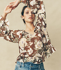 Petite Floral Tie Neck Bell Sleeve Blouse carousel Product Image 4