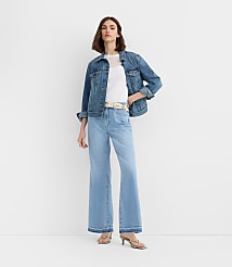 Rivete Tall Unpicked Mid Rise Wide Leg Jeans in Vintage Light Wash carousel Product Image 3