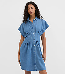 Petite Chambray Pleated Mini Pocket Shirtdress carousel Product Image 3