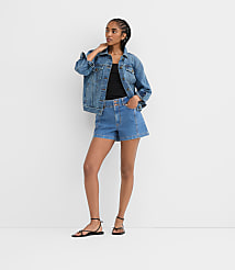 Rivete Tall Double Shank High Rise Denim Shorts in Dark Wash carousel Product Image 1