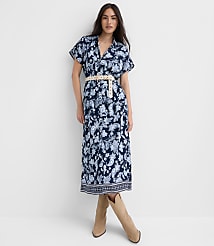 Paisley Pleated Midi Pocket Shirtdress carousel Product Image 1