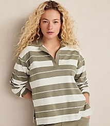 Haven Well Within Organic Cotton Interlock Stripe Johnny Collar Top carousel Product Image 1