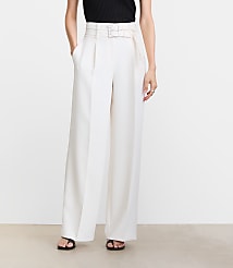 Petite LOFT Versa Crepe Drape Double Belted Wide Leg Pants carousel Product Image 2
