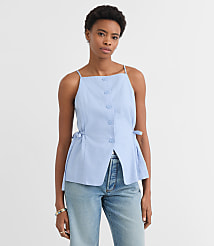 Petite Side Tie Linen Cotton Strappy Vest Top carousel Product Image 1