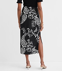 Petite Floral Paisley Ruched Linen Blend Midi Skirt carousel Product Image 2