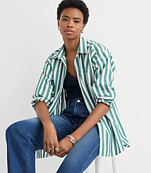Petite Striped Poplin Everyday Oversized Pocket Shirt carousel Product Image 3