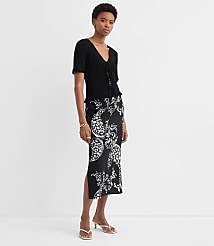 Floral Paisley Ruched Linen Blend Midi Skirt