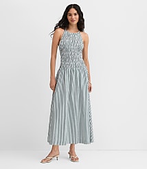 Petite Striped Smocked Halter Midi Dress carousel Product Image 1
