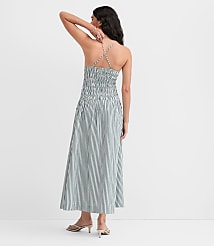 Petite Striped Smocked Halter Midi Dress carousel Product Image 3