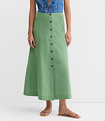 Seamed Linen Cotton Button Midi Skirt carousel Product Image 2