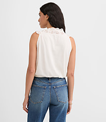 Eyelet Ruffle Tie Neck Button Top carousel Product Image 3
