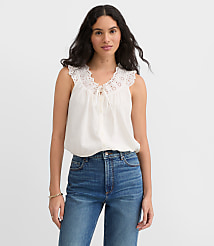 Eyelet Ruffle Tie Neck Button Top carousel Product Image 2
