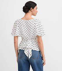 Dotted Tie Back Cape Sleeve Blouse carousel Product Image 3