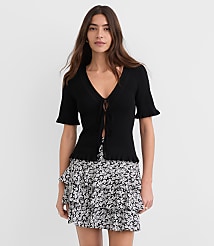 Petite Ruffle Pointelle Bow Cardigan carousel Product Image 1