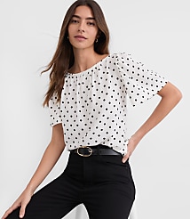 Dotted Flutter Sleeve Boatneck Top carousel Product Image 1