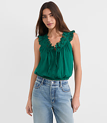 Eyelet Ruffle Tie Neck Button Top carousel Product Image 1