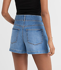 Rivete Tall Double Shank High Rise Denim Shorts in Dark Wash carousel Product Image 3