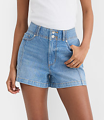 Rivete Double Shank High Rise Denim Shorts in Mid Wash carousel Product Image 2