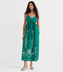 Petite Floral Linen Cotton Strappy Midi Pocket Dress carousel Product Image 2