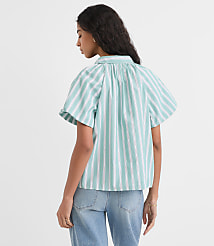Petite Striped Poplin Bubble Sleeve Shirt carousel Product Image 2