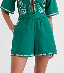 Floral Embroidered Linen Cotton Shorts carousel Product Image 3
