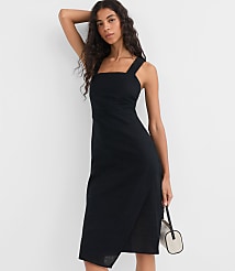 Ruched Linen Cotton Square Neck Midi Dress carousel Product Image 1