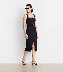 Petite LOFT Versa Pure Spun Strappy Button Midi Dress carousel Product Image 1