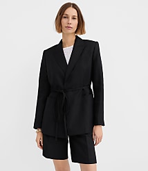 Petite Linen Blend Tie Waist Modern Blazer carousel Product Image 1
