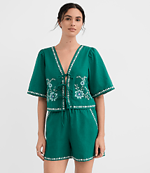 Floral Linen Cotton Bow Blouse carousel Product Image 2