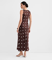 Petite Dotted Satin V-Neck Bias Maxi Dress carousel Product Image 3