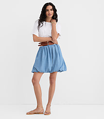 Petite Chambray Ruched Bubble Mini Skirt carousel Product Image 3